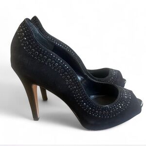 White House Black Market Black Rhinestone Peep-Toe Heels Special Occasion